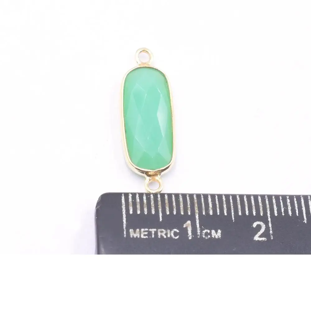 Chrysoprase With Bail Long Cushion Shape Silver Bezel Gold Plated Connector