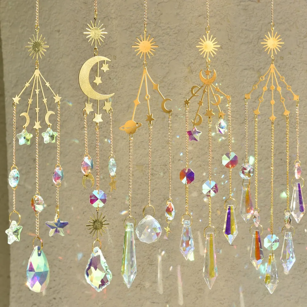 Suncatchers Supplies Custom Crystal Hanging Sun Catcher Glass Rainbow Prism Moon and Stars Suncatcher for Window Decoration