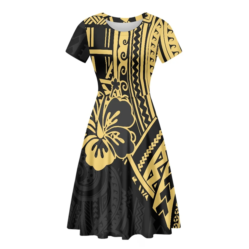 Customized Beach Dress Polynesian Hawaiian Tribal Tattoo Hibiscus Print Dresses Elegant Night Party Lady Summer Dress