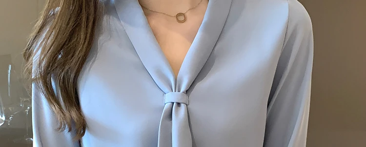 Long Sleeve Chiffon Blouse Shirt Women Blusas Mujer De Moda 2024 Bow V-Neck Office Lady Tops Women Blouses 8306#
