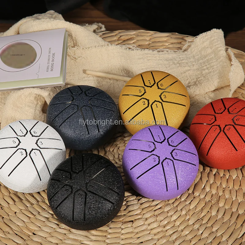 3inch 6note mini rain pocket metal handpan hank steel red tongue drum for Meditation Yoga Musical Education Christmas Gifts