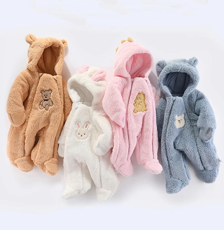 Newborn Winter Jacket Warm Hooded Infant Romper Thicken Soft Cotton Boys Jumpsuit Cartoon Baby Girl Clothes
