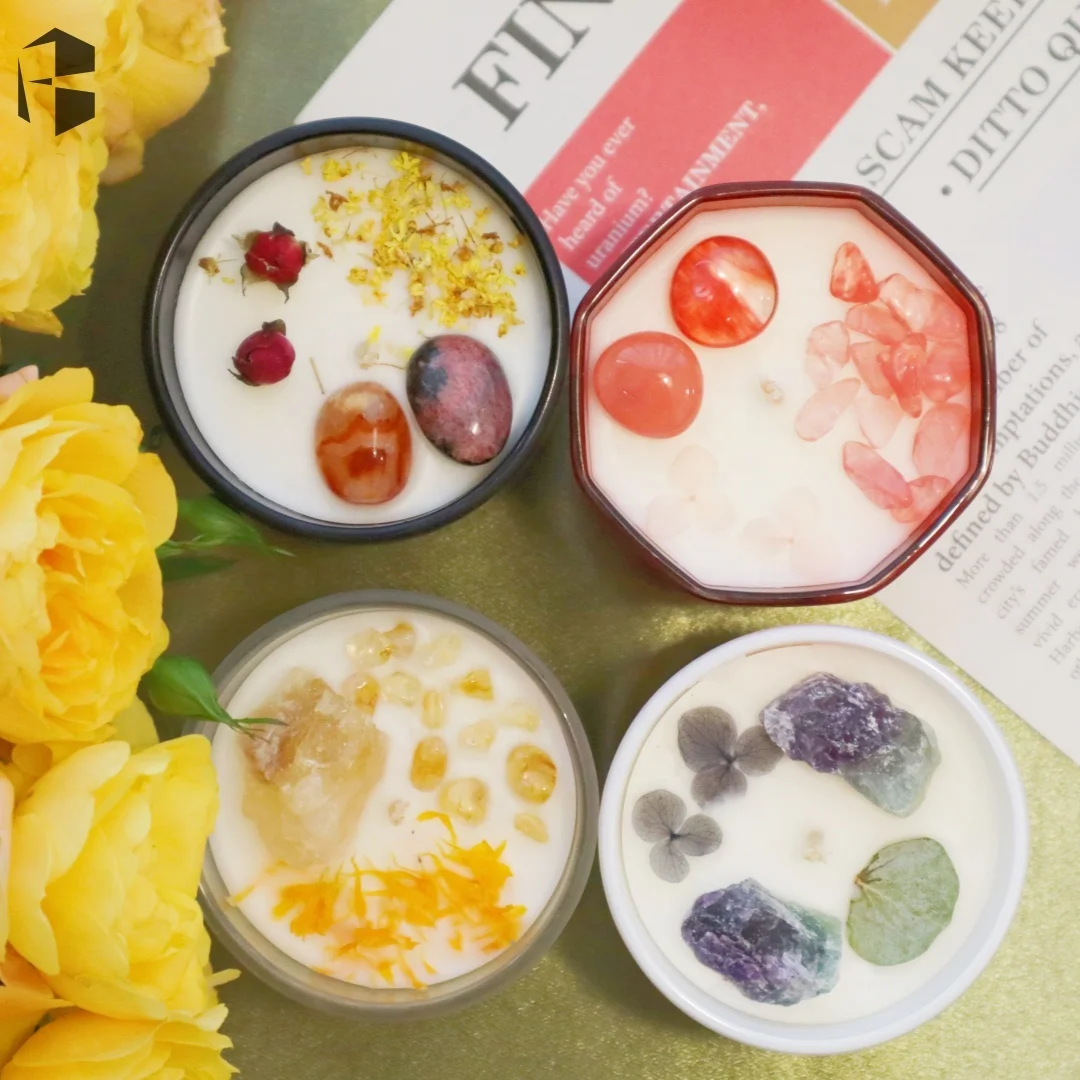 2024 Essential Oils Home Decor Natural Crystal Scented Candles Dried Flower Soy Wax Candle