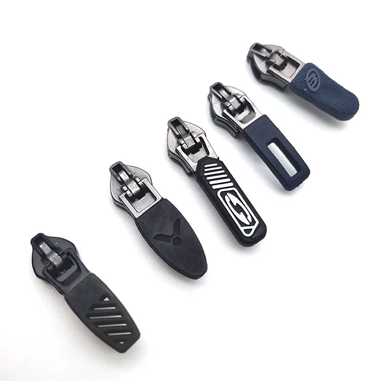 Professional Zinc Alloy Custom Plastic Rubber Zipper Puller Custom zipper slider with rubber puller