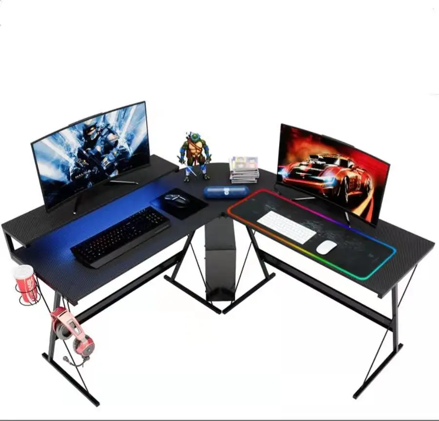 YQ FOREVER L-Shaped Led Gaming Computer Desk Modern Corner PC Laptop Desk Workstation Study Table