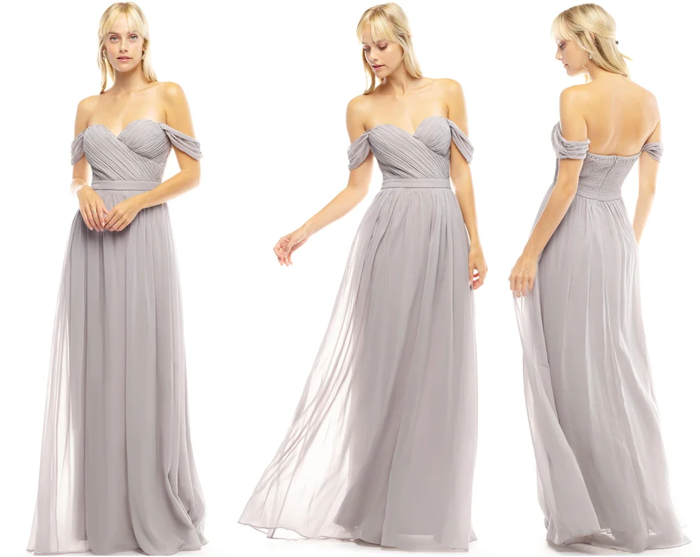
Latest design a-line maxi backless muti way off shoulder bridesmaid dresses chiffon gray 