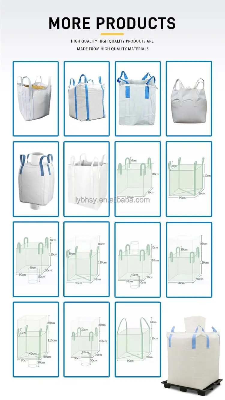 FIBC PP Big Bag 500Kg 1000kg  2000kg Cement Sand Lime Mineral Salt Corn Sugar Potato Feed Big Bag Manufacturer Made in china