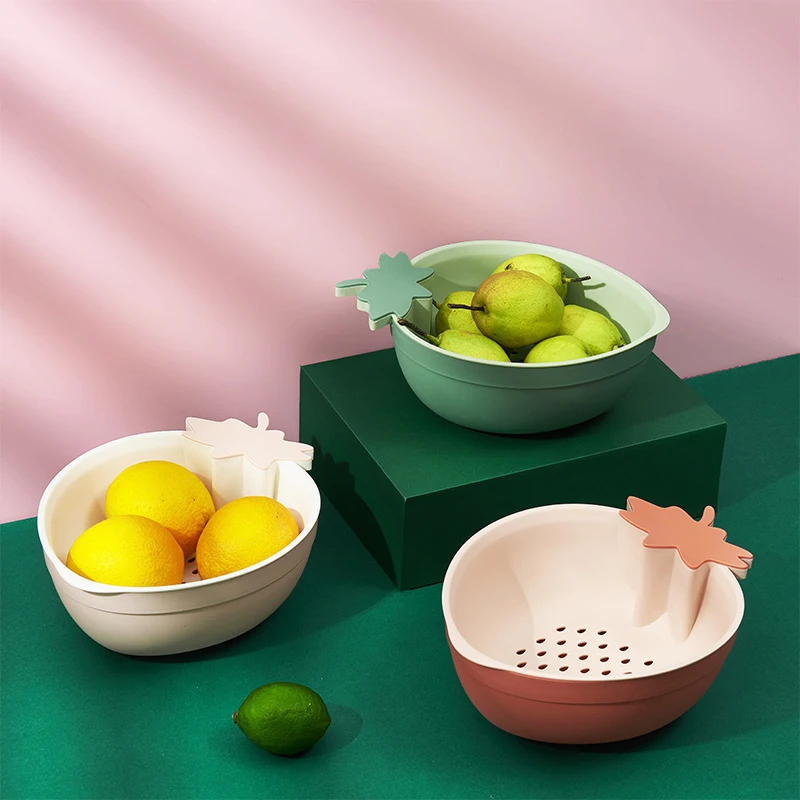 Strawberry Shape Non Slip Double Layer PP Plastic Kitchen Vegetable Fruit Drain Basket