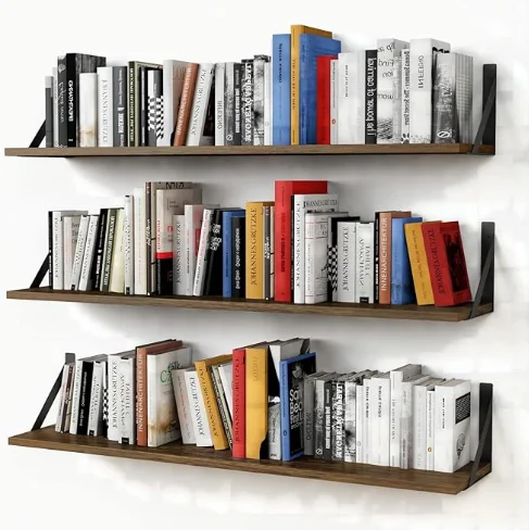 Rustic 36 Inches Long Wall Bookshelf  Set of 3 Wood Floating Shelves For Wall Living Room Decor Closet Storage