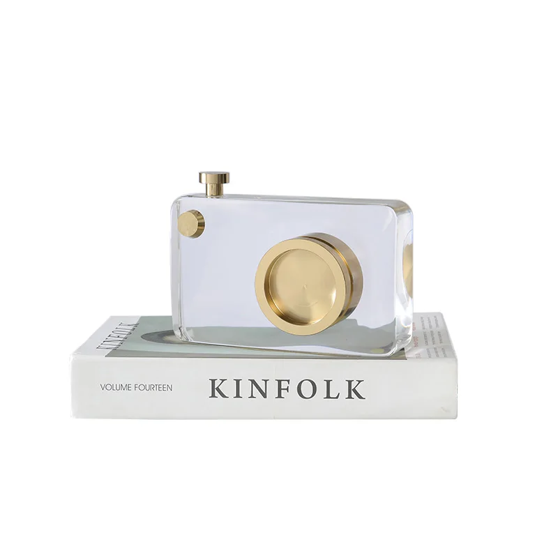 Modern luxury golden crystal Metal camera Model for home decor crystal crafts for souvenir gifts top quality crystal ornaments