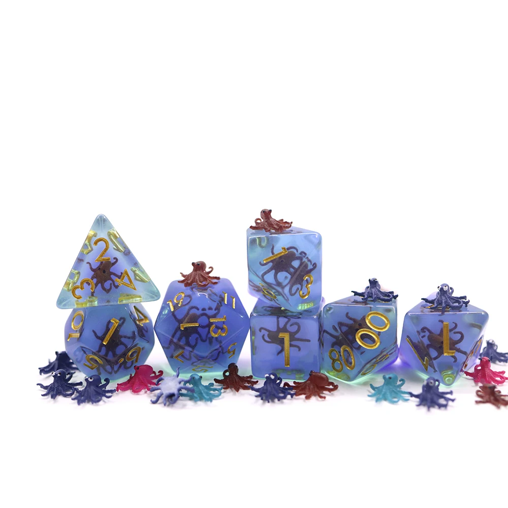 Low MOQ Resin Octopus Style 20 Sided Dice D20 Polyhedral resin octopus dice set