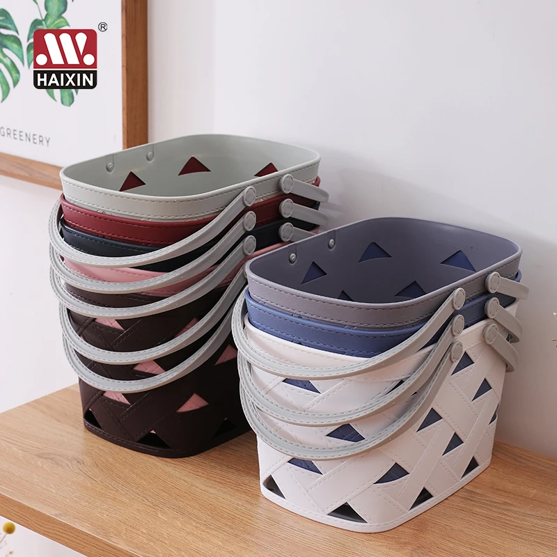 Haixin  plastic Imitation Leather Storage Basket shopping basket  multifunctional home kitchen bath organizer with handle