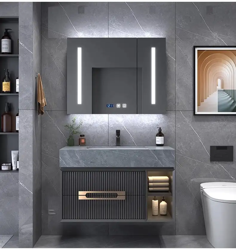 Modern Style Wall Mounted 36 48 60 Inch Bathroom Vanity With Sink Natural Quartz Marble Bathroom Vanity Cabinets