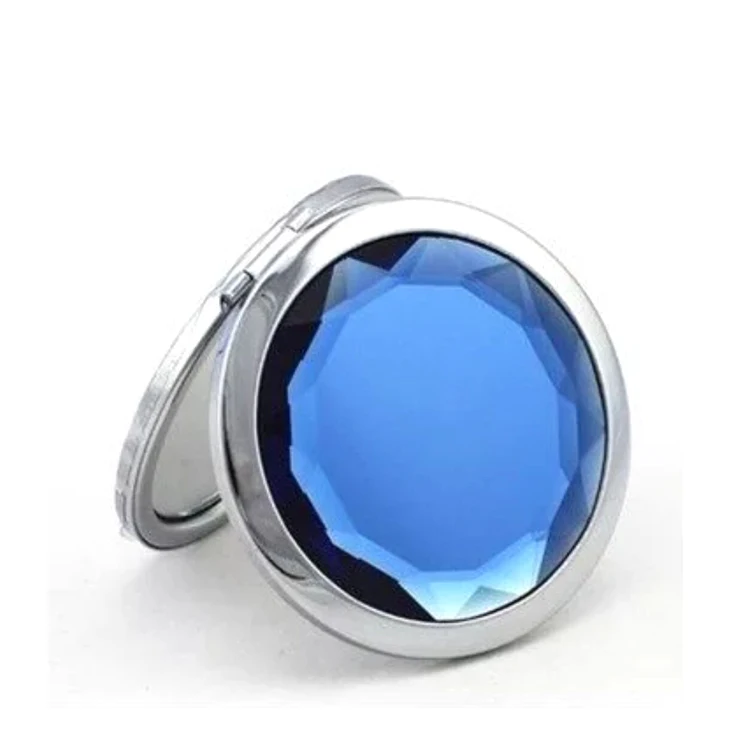 Складной двусторонний скрытый на высоком тонком каблучке застежке класса с украшением в виде кристаллов драгоценный камень резит круглое металлическое зеркало