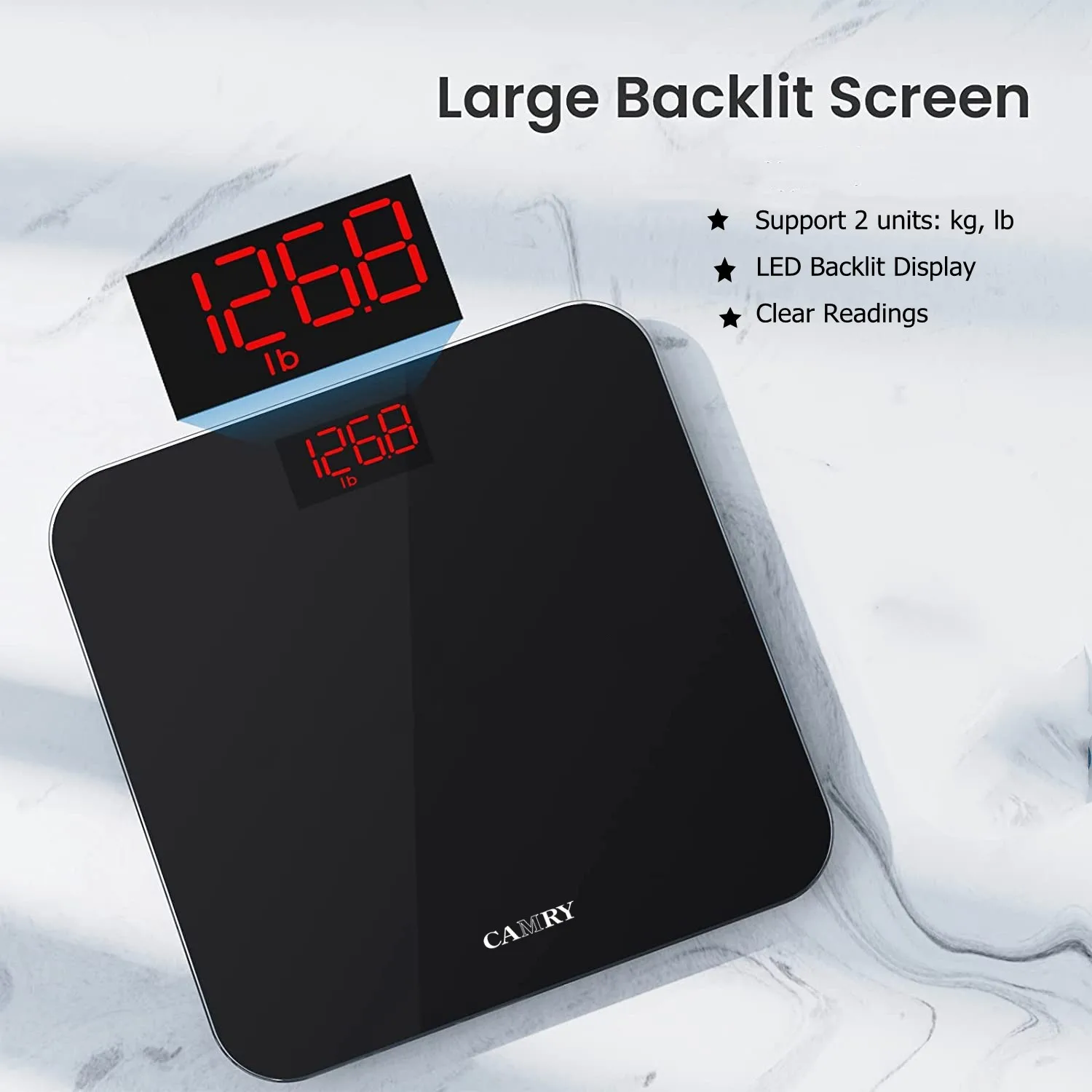 CAMRY 150kg LED Display 6mm Tempered Glass Human Body Bathroom Floor Electronic Digital Weighing Scale Body Weight Scale