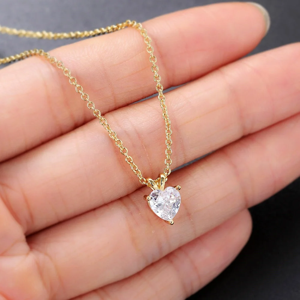 N476 Dainty High Quality Womens Accessories 14K Gold Plated Heart Shape Zircon CZ Diamond Necklace