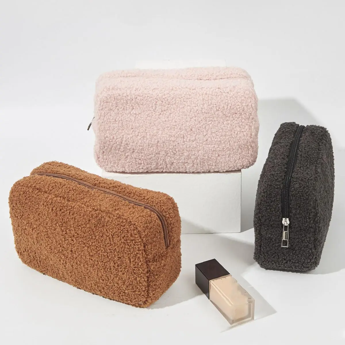 Cubic Teddy Velvet Makeup Bag Beauty and Skincare Product Storage Bag Travel Storage Portable Cosmetic bag