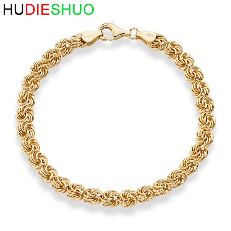 18K Gold Over Sterling Silver Italian Love Knot Rosette Link Chain Bracelet for Women 925 Handmade in Italy