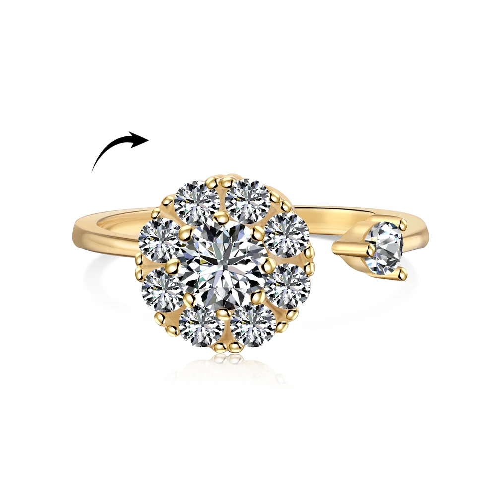 Dylam Cute 925 Sterling Silver Fidget Ring Anxiety Spinner Rings Secret Relieving Jewelry 18K Gold Open Rings For Women Girl