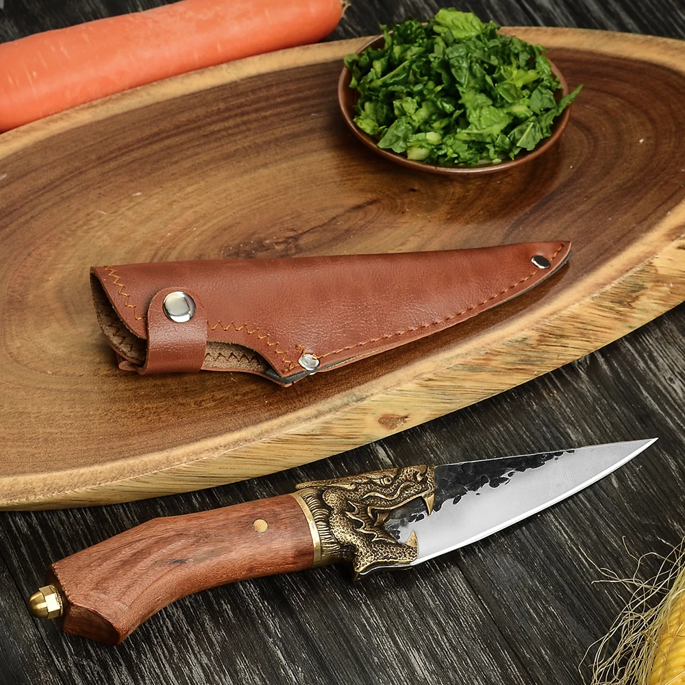 Xingye Belt Loop Leather Sheath 7cr17 Forge Carbon Steel Butcher Skinning Wood Handle Pocket Boning Viking Knife Hand Forged