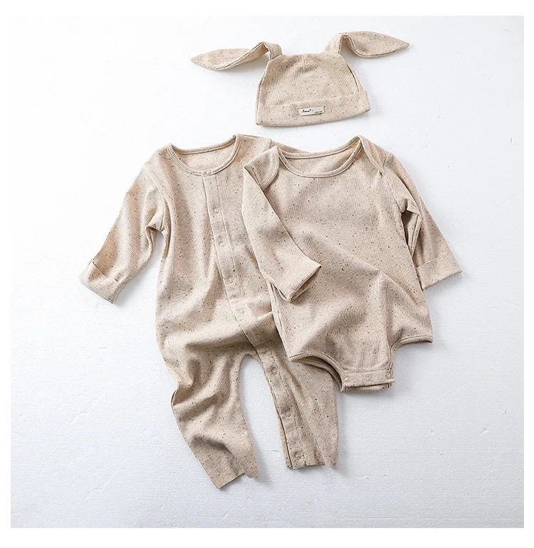 Spring 2024 Newborn Baby Cotton Base Pajamas Kids Solid Color Romper Baby Knitted Ribbed Jumpsuit