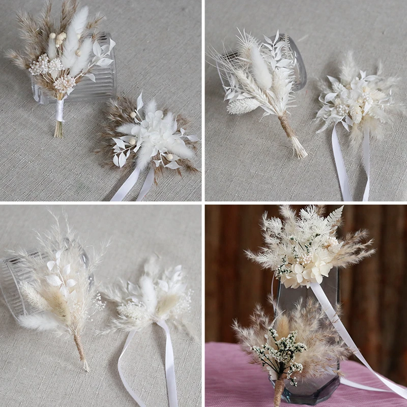 CH-064 Brand New mini dried flower Wrist Flower Corsage Dried Flower Bridal Bouquet mixed Set combination For Wedding Home Decor