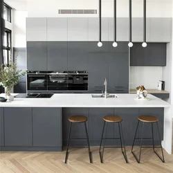 PA foshan  modern island grey pvc shaker storage kitchen cabinet