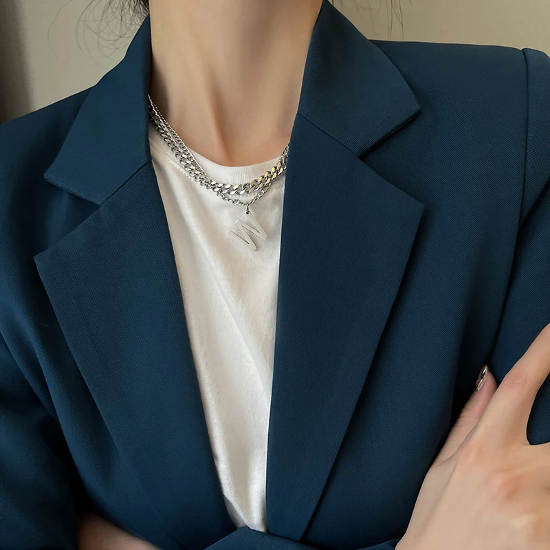 
Fashion letter W female titanium steel double layered sweater chain simple hip hop cuban link chain 