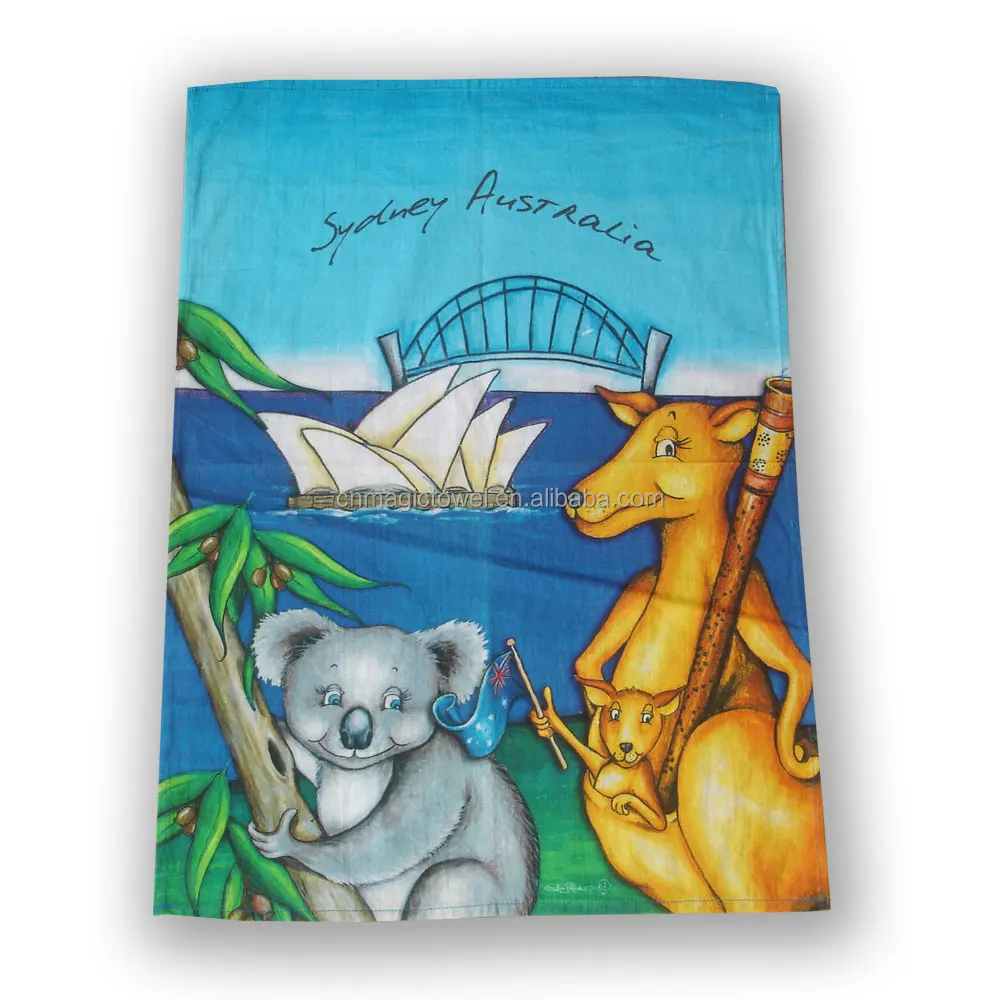 Online hotsale Australia design printed souvenir gift twill fabric quick cleaning dish cloth chef tea towel kitchen 100% cotton