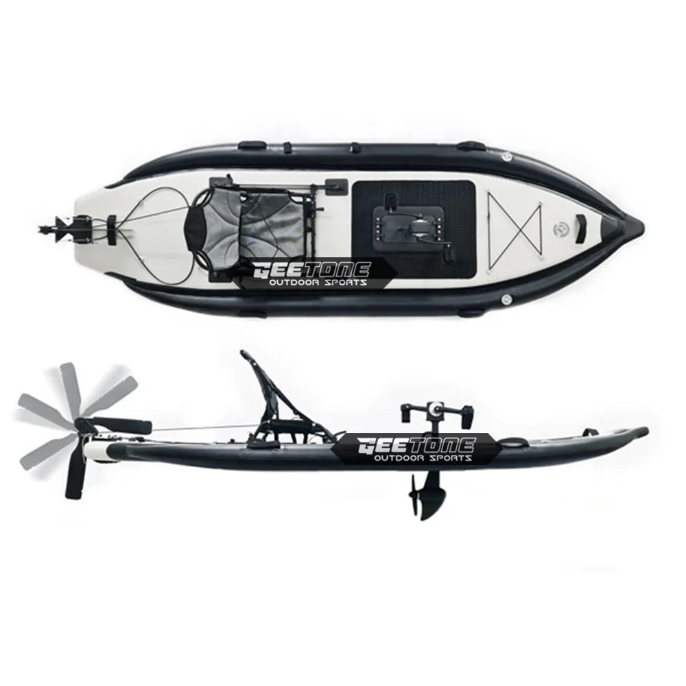 GeeTone Inflatable Kayaks with Gear Pully Pedal Drive Propeller Portable Fishing Boat Kayak With Rudder Fishing Rod Holder