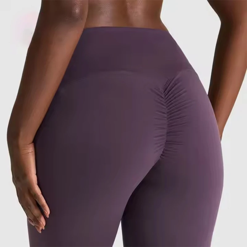 Custom nylon spandex workout sports fitness tummy control crossover high waist yoga pants gym flare leggings for women