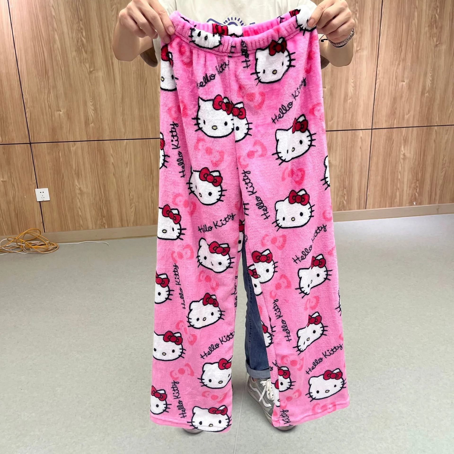 wholesale custom Cartoon Halloween Christmas Theme hello KT sleep bottoms Flannel Soft Trousers Home Wear Pajama Pants