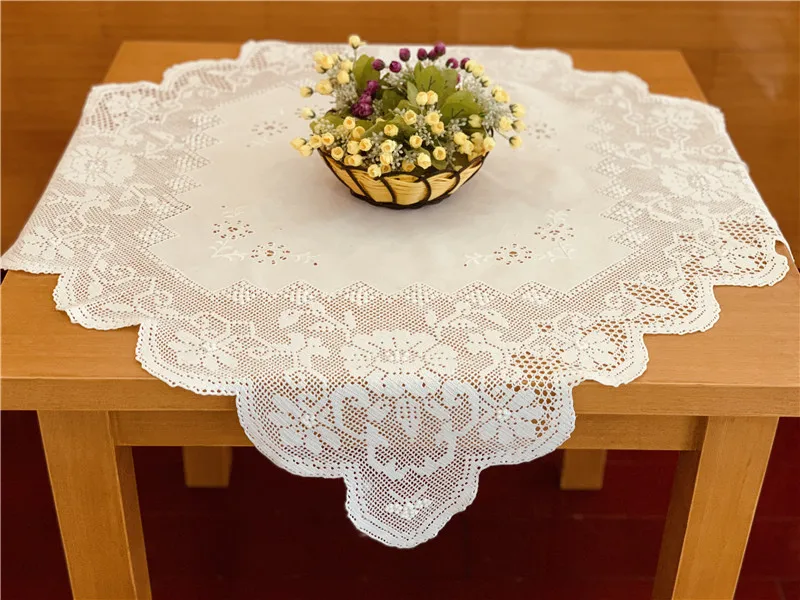 
White blend fabric handmade crochet hollow round tablecloth 