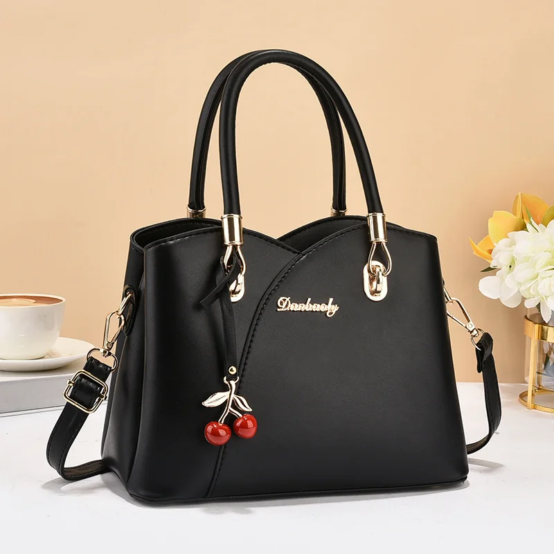 Little Fresh 2024 New Solid Color Pendant Fashion Versatile Soft Leather Shoulder Handbags Ladies Bags