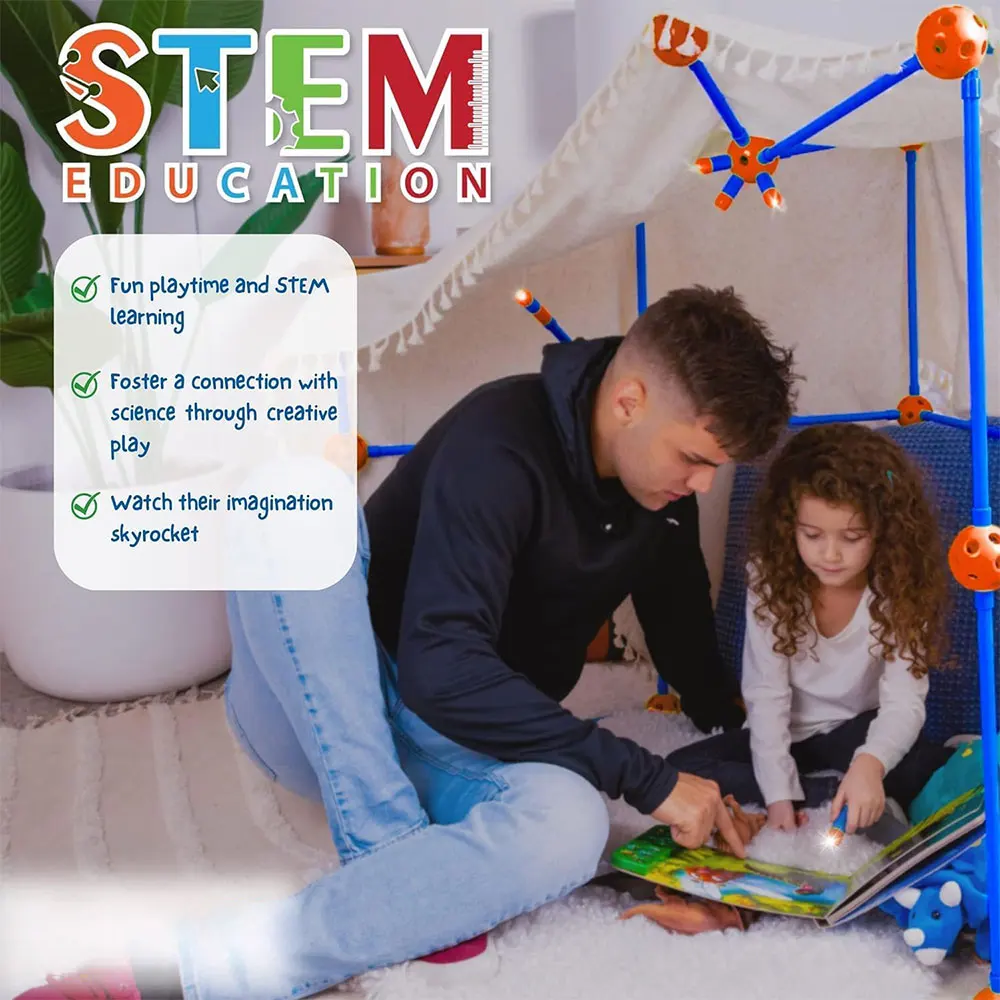 SUNNUO 100 Pieces DIY Kids Fort Building Kits STEM Construction Toys Leading Fort Building Set for Boys & Girls