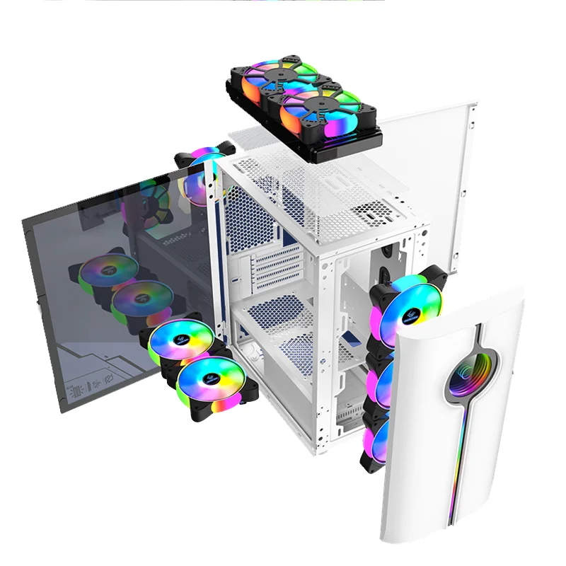 Factory Directly Sell M-ATX/ITX USB3.0 Black&White Gaming Computer Case For Desktop With RGB Fans