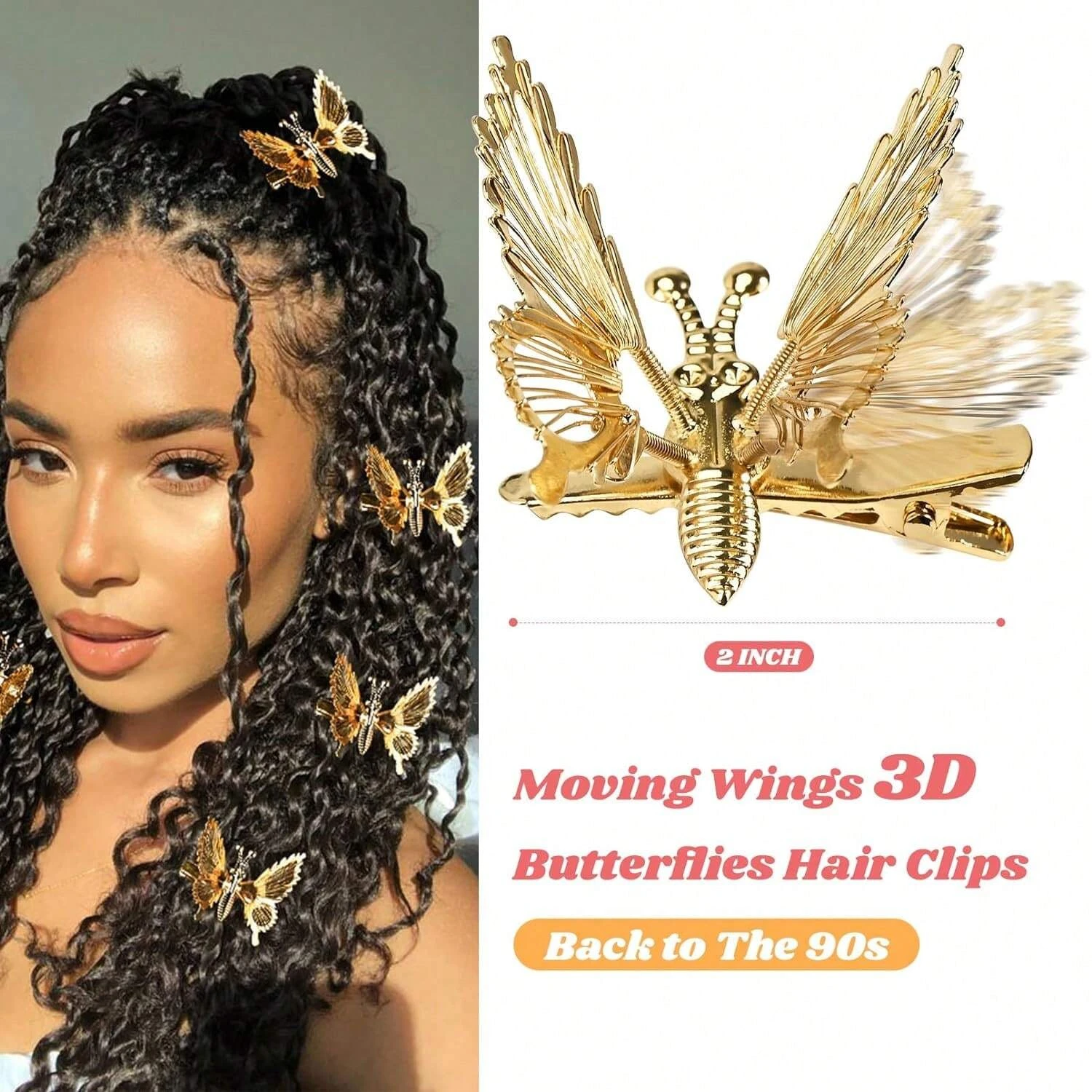 2 colors 3D Moving Butterfly Hair Clips Metal Silver Moving Wings Butterfly Hair Accessories 90s Hair Clips Barrette For Women