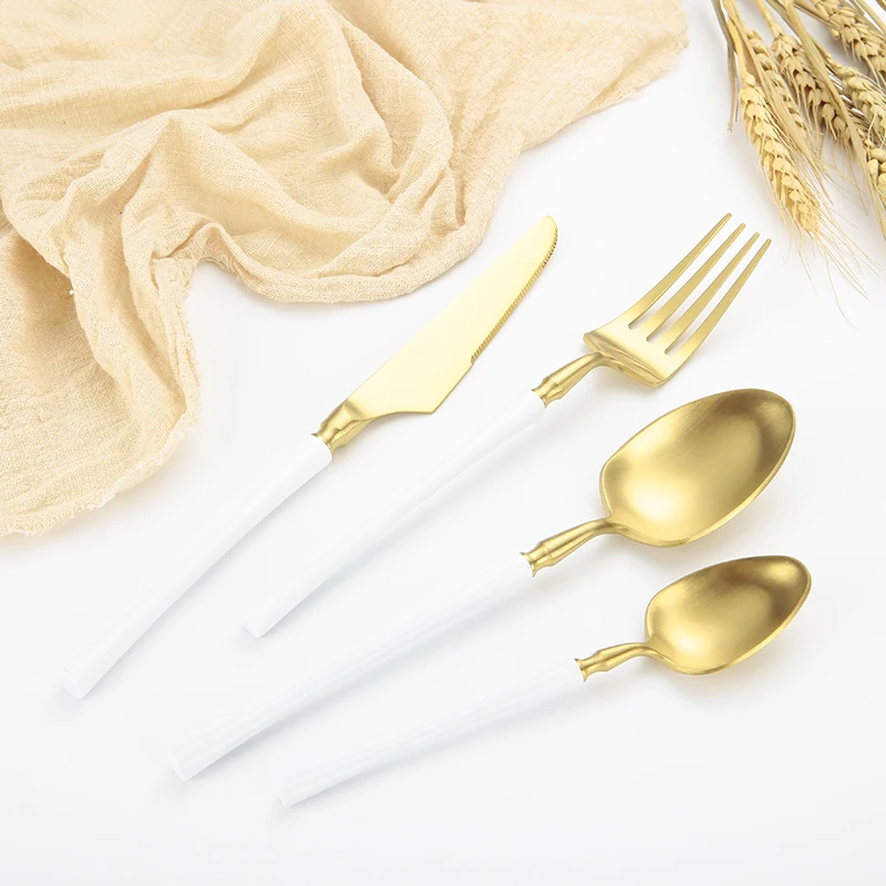 Wedding event western tableware,304 stainless steel small waist gold white cutlery
