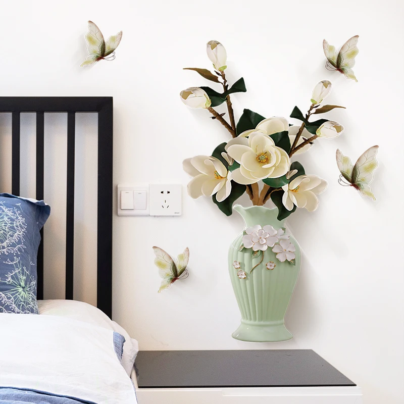 YIYAO Nordic vase three-dimensional simulation office bedside table TV background removable Self-adhesive wall stickers