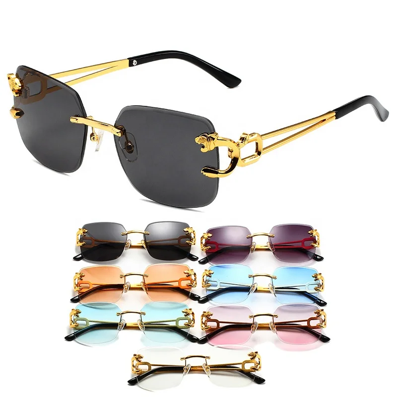 Luxury Rimless Tiger Design Sun Shades Woman Man Sun Glasses Eye Glasses UV 400 Square Metal Multi Color Sunglasses Wholesale