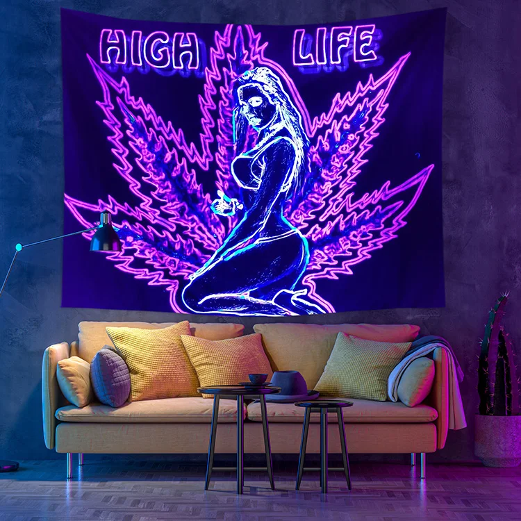 Fluorescent Black Light UV Reactive Tapestries Yoga Mandala Backdrop Rug for Home Decoration