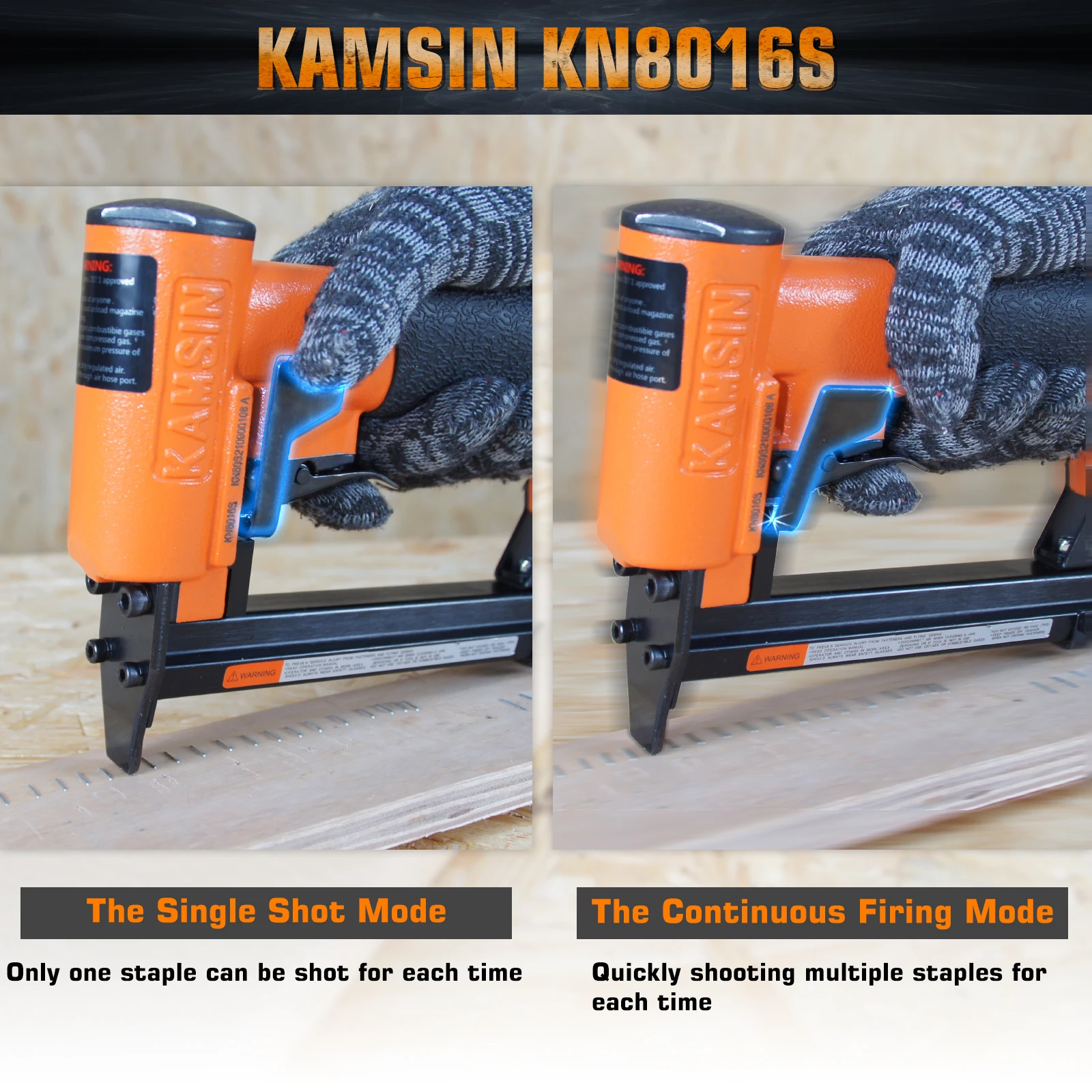 KN8016S 21 Gauge Continuous Pneumatic Firing Upholstery Stapler, 1/2' Crown 6-16mm Length, 8016 Air Stapler for Furniture