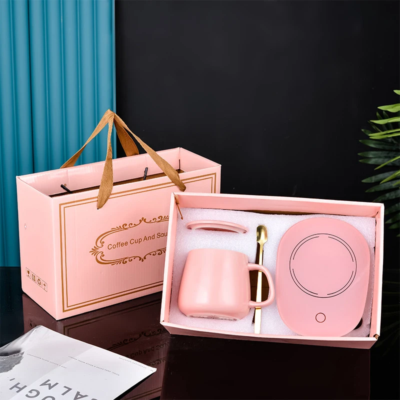 Customized Gifts Smart Self Heating 55 Degree Thermostat Cup Set Heating Thermostatic Ceramic Coffee Cup