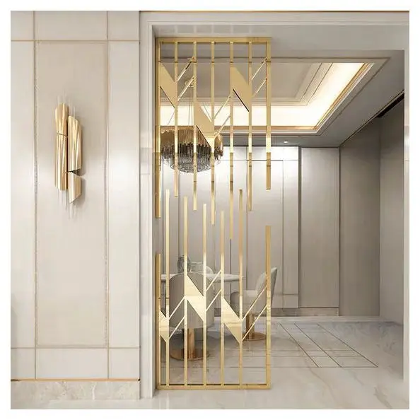 Own Factory 304 3mm Cnc Laser Folding Room Divider Ss304 Mirror Brass Decorative Fluted Stone Wall Panels With Tea Glass