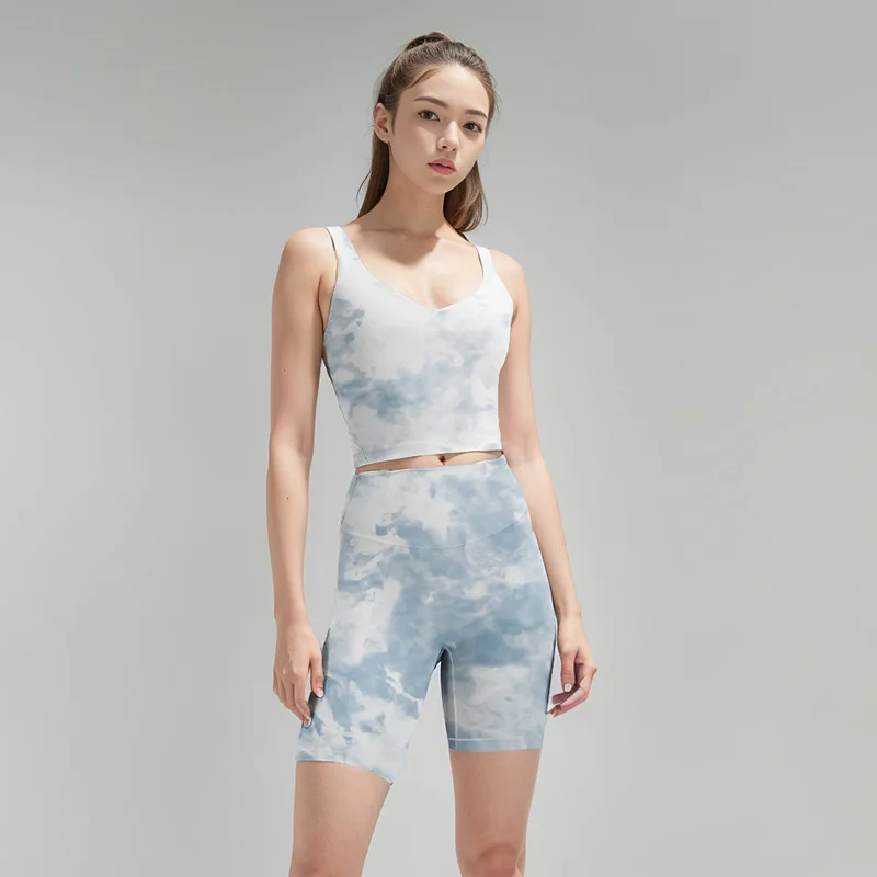 lulu tie-dye vest without embarrassment five quarter pants Yoga sports women Polyamide double face hair fitness beauty back