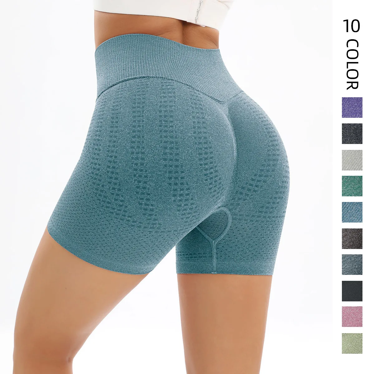 22 Customized Seamless Peach Jacquard Yoga Pants Hip Tight High Waist Training Running Fitness Yoga Shorts For Women With Logo