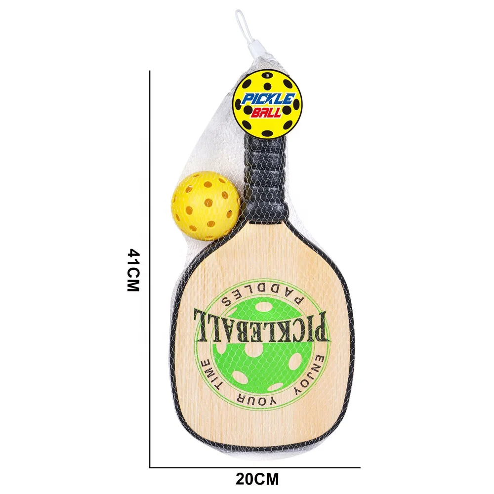 Thickness wood pickleball paddles 2 pack set kids sport training game wooden pickle ball rackets toy with ball for beginners