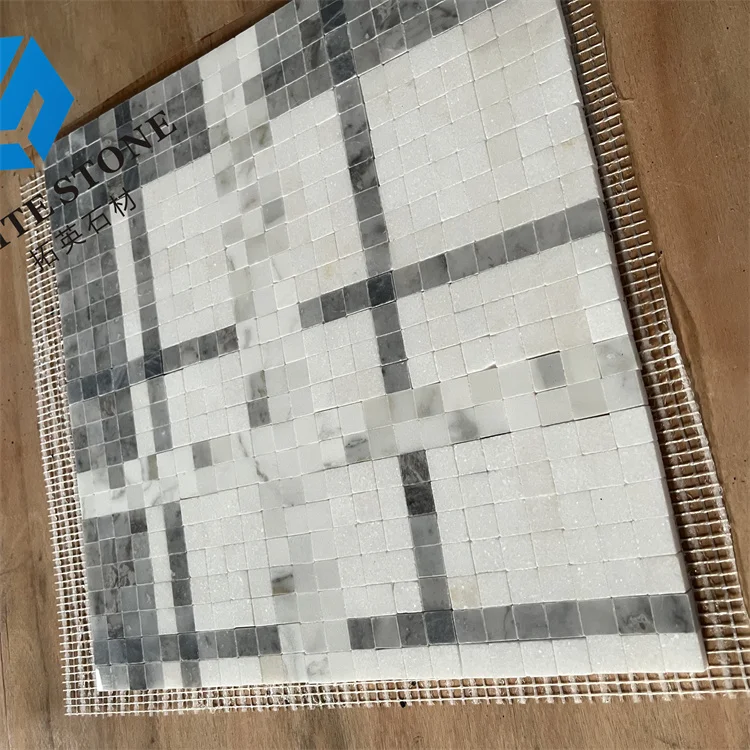 Gray white star marble mosaic tile wave mosaic stone tile white and pearl latest design geometric stone mosaic tile