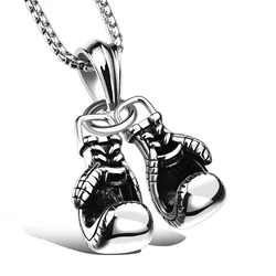 Fashion Sport Fitness Stainless Steel Mini Fist Pendant Necklace Titanium Steel Punk Boxing Glover Pendant Necklace for Men Gift