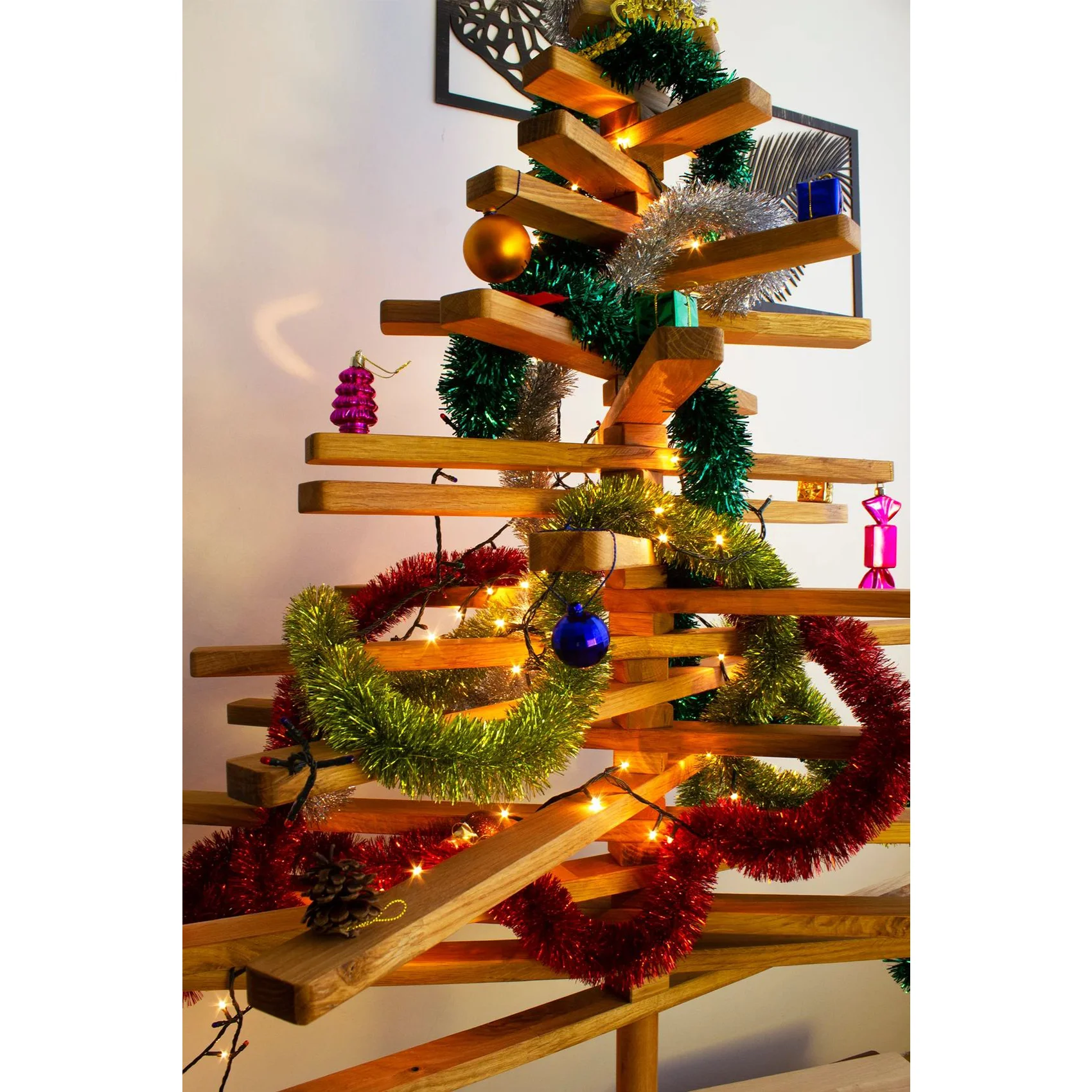 Vintage Minimalist Home Decoration Natural Oak large Wooden Christmas Tree Ornaments